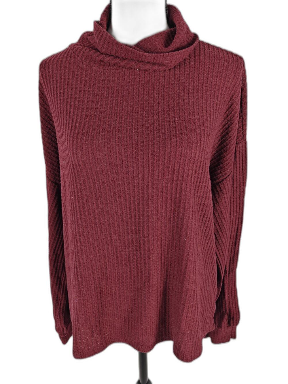 Women’s Sanctuary Cowl Neck Waffle Knit Sweater Burgundy Size L